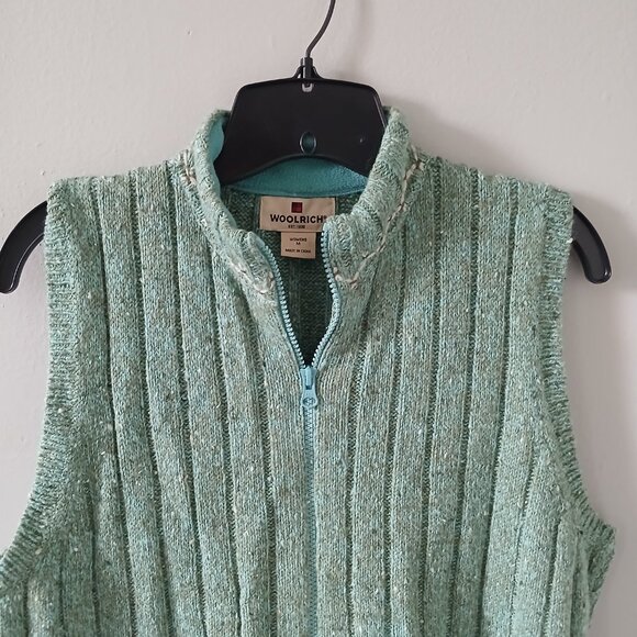 Woolrich Lambs Wool Blend Zip Sweater Vest Womens Medium Aquamarine Heather - Picture 6 of 8